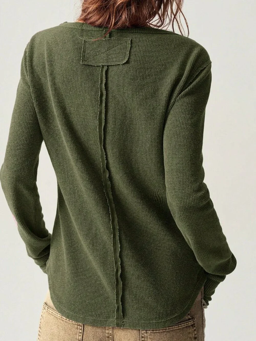 Army Green Casual Women's Knit Crew Neck Long Sleeve Fitted T-Shirt